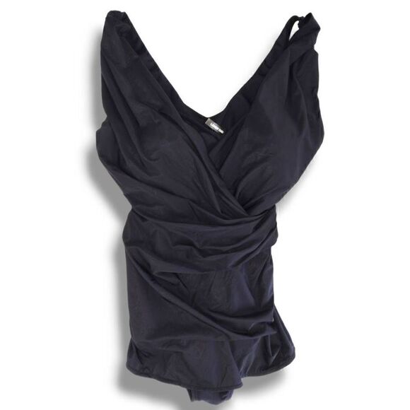 Lands End Womens‎ Swimsuit Sz 8 Black Tummy Control SleeveSuit One PC Ruched - Picture 12 of 14